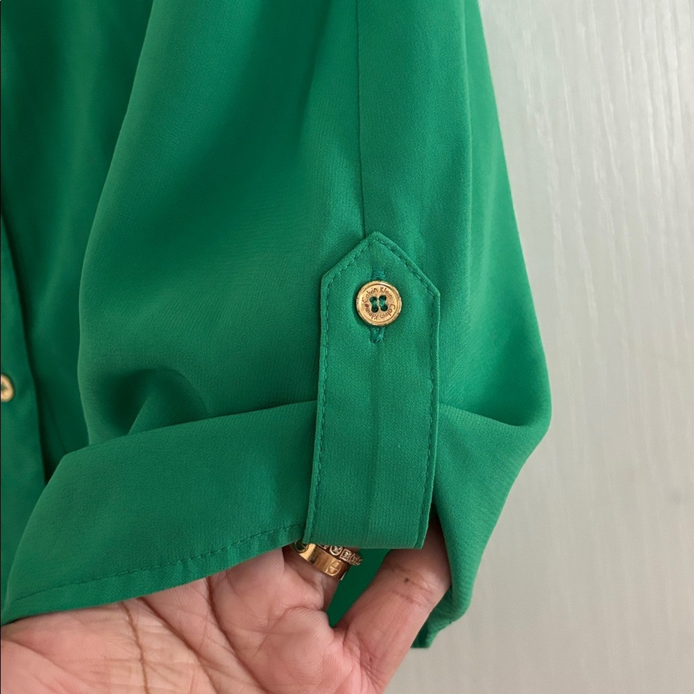 Calvin Klein Emerald Green Blouse L with Gold Details - Picture 3 of 4